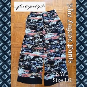 Free People Tropical Blue Lagoon Wide Leg Pants NWT LG